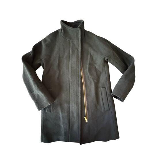 NEW w TAGS J Crew City Coat Black size 2 Gold Zipper Detail 45% Wool - Picture 2 of 9